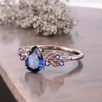 Damla Safir Vintage Yaprak Tasarım Yüzük AD1363 - My Diamond