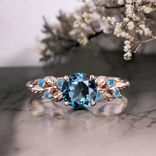 Mavi Topaz Taşlı Özel Tasarım Yüzük AD1185