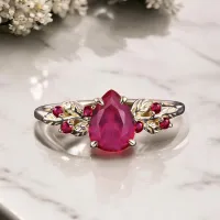 Yakut Taşlı Yaprak Tasarım Evlilik Teklifi Yüzüğü