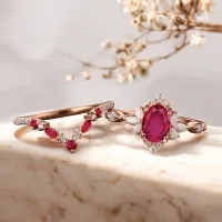 Vintage Tasarım İkili Set Yüzük Yakut Ve Pırlanta MY3938 - My Diamond