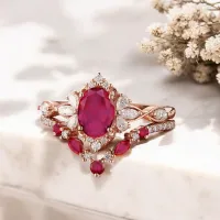 Vintage Tasarım İkili Set Yüzük Yakut Ve Pırlanta MY3938 - My Diamond