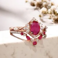 Vintage Tasarım İkili Set Yüzük Yakut Ve Pırlanta MY3938 - My Diamond