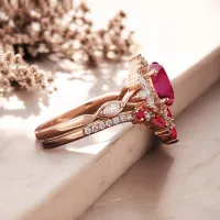 Vintage Tasarım İkili Set Yüzük Yakut Ve Pırlanta MY3938 - My Diamond
