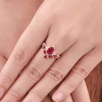 Vintage Tasarım İkili Set Yüzük Yakut Ve Pırlanta MY3938 - My Diamond