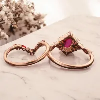 Vintage Tasarım İkili Set Yüzük Yakut Ve Pırlanta MY3938 - My Diamond