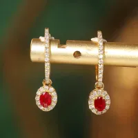 Vintage Tasarım Yakut Ve Pırlantalı Sallantılı Küpe 