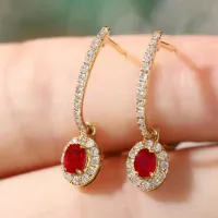 Vintage Tasarım Yakut Ve Pırlantalı Sallantılı Küpe 
