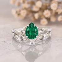 Damla Zümrüt Taşlı Ve Pırlantalı İkili Set Yüzük AD1380