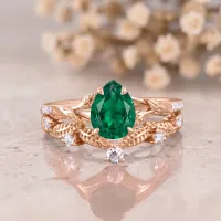 Damla Zümrüt Taşlı Ve Pırlantalı İkili Set Yüzük AD1380