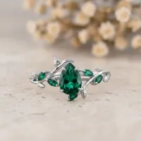 Damla Zümrüt Sarmaşık Yaprak Tasarım Yüzük MY3905 - My Diamond