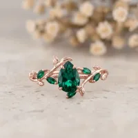 Damla Zümrüt Sarmaşık Yaprak Tasarım Yüzük MY3905 - My Diamond