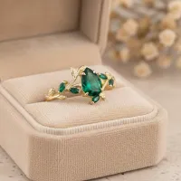 Damla Zümrüt Sarmaşık Yaprak Tasarım Yüzük MY3905 - My Diamond