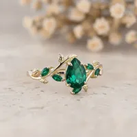 Damla Zümrüt Sarmaşık Yaprak Tasarım Yüzük MY3905 - My Diamond