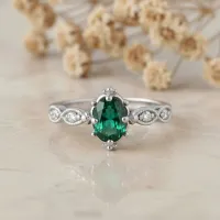 Gerçek Zümrüt Ve Pırlanta Vintage Tasarım Yüzük