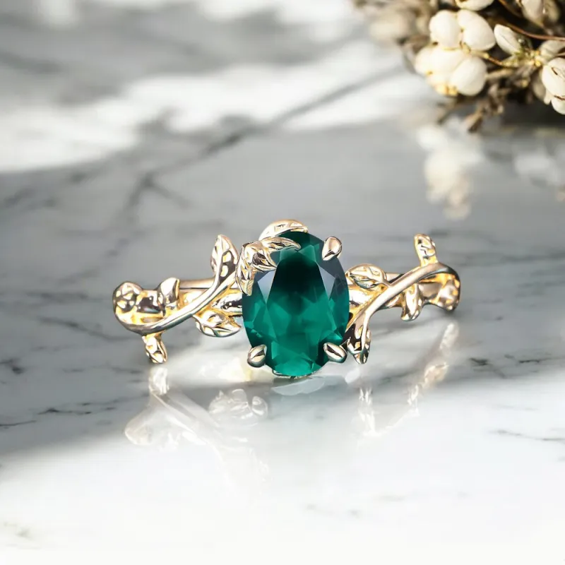 Oval Zümrüt Taşlı Özel Tasarım Altın Yüzük MY3907 - My Diamond