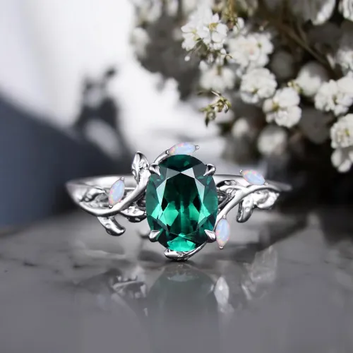 Oval Zümrüt Ve Markiz Opal Taşlı Yaprak Yüzük MY3918