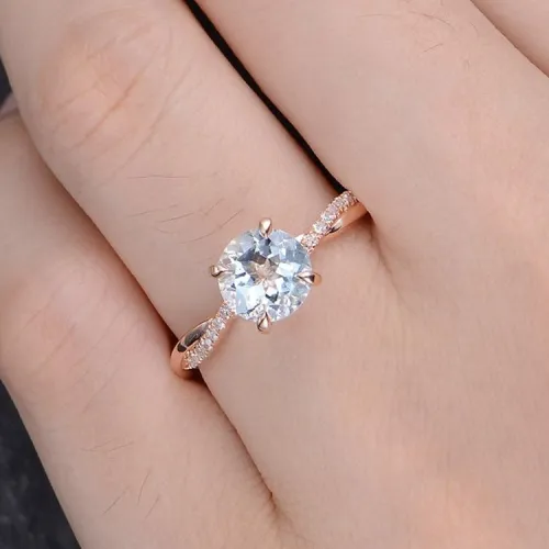 Aquamarine Ve Pırlantalı Tektaş Yüzük MY2504