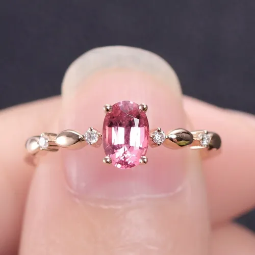 Oval Pembe Turmalin Ve Pırlanta Tasarım Yüzük MY2009