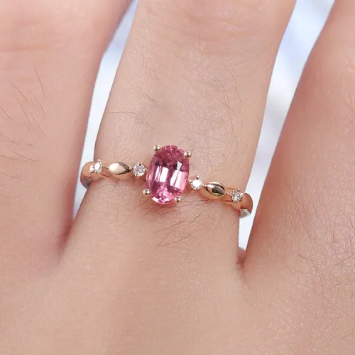 Oval Pembe Turmalin Ve Pırlanta Tasarım Yüzük MY2009
