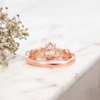 Yaprak Tasarım Damla Pırlanta Vintage Yüzük