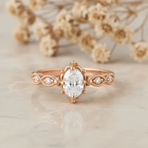 0.58 Karat Oval Pırlanta Vintage Evlilik Yüzüğü MY2054