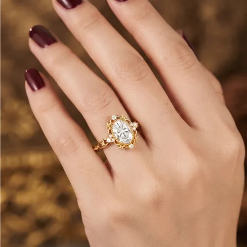 Vintage Tasarım Oval Pırlanta Tektaş Yüzük 0.66 Ct MY3201