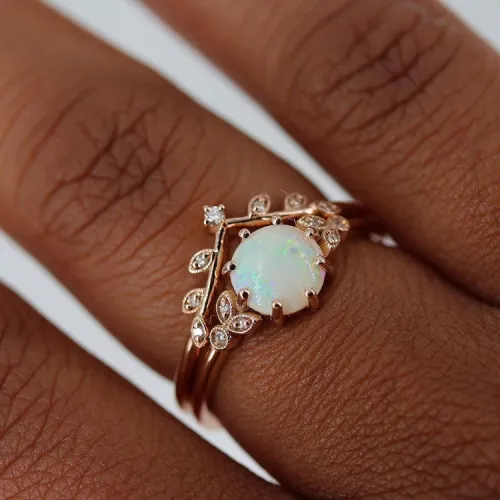 Opal Ve Pırlanta İkili Set Vintage Tasarım Yüzük MY2025