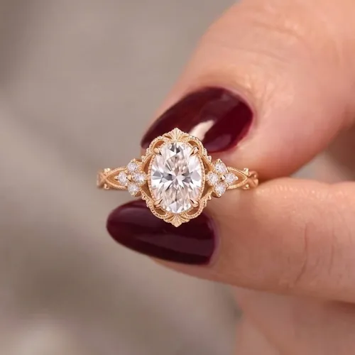 Sertifikalı Oval Pırlanta Vintage Evlilik Yüzüğü MY0070