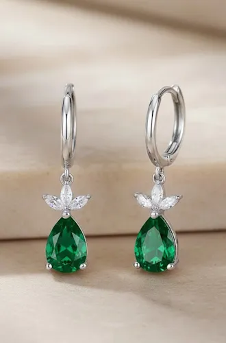 Naturel Zümrüt Taşlı Küpe Modelleri