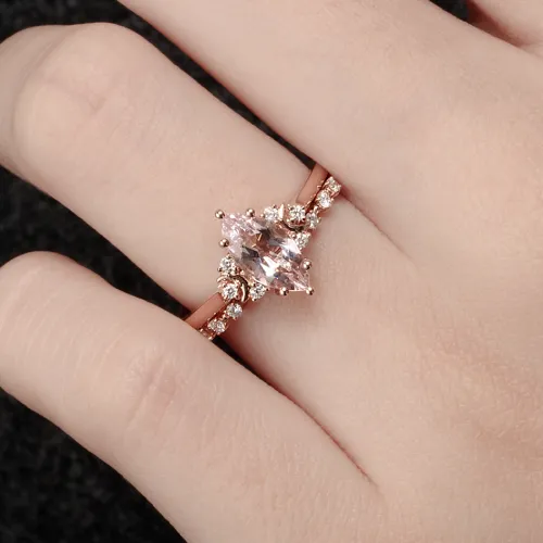 Pembe Morganit Ve Pırlanta Vintage Tektaş Yüzük AD1189