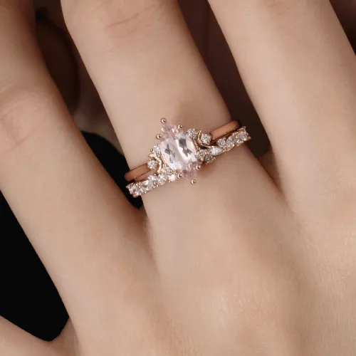 Pembe Morganit Ve Pırlanta Vintage Tektaş Yüzük AD1189