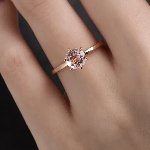 Pembe  Morganit Taşlı Tektaş Yüzük AD1201