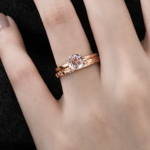 Pembe  Morganit Taşlı Tektaş Yüzük AD1201