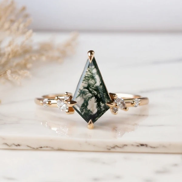 Kite Moss Agate Ve Pırlanta Tasarım Yüzük AD1159