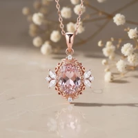Morganit Ve Pırlanta Vintage Rose Altın Kolye 