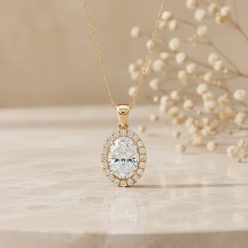 Oval Kesim Pırlanta Halo Model Kolye MYKL302