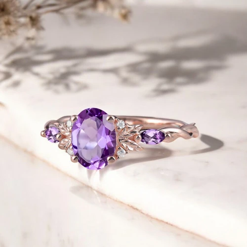 Rose Gold Ametist Ve Pırlantalı Tasarım Yüzük MY2705