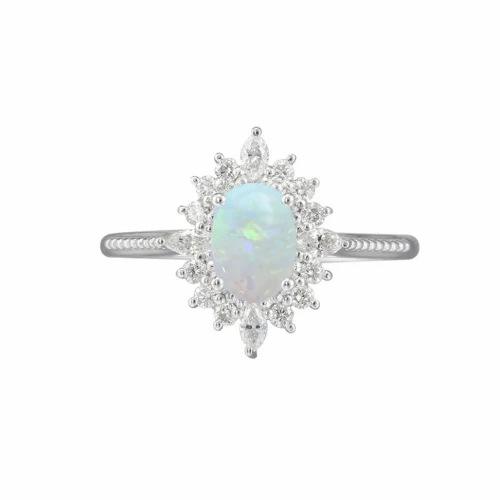 Oval Opal  Ve Pırlanta Vintage Yüzük AD1135