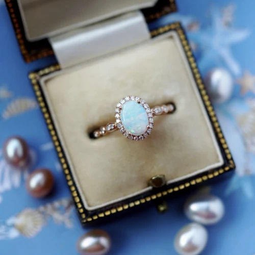 Vintage Yüzük Oval Opal Ve Pırlanta Taşlı AD1136