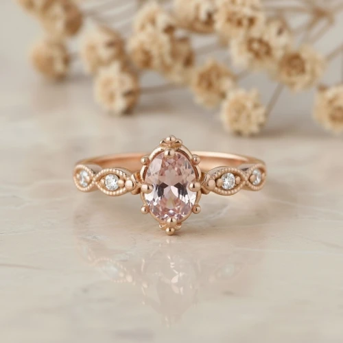Pembe Morganit Ve Pırlanta Vintage Yüzük AD1194