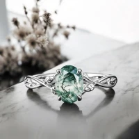 14 Ayar Altın Yaprak Tasarım Moss Agate Yüzük