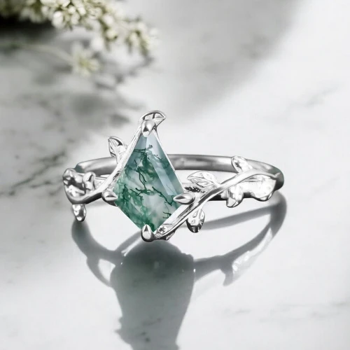Özel Tasarım Vintage Yüzük Kite Moss Agate Taşlı MA1128