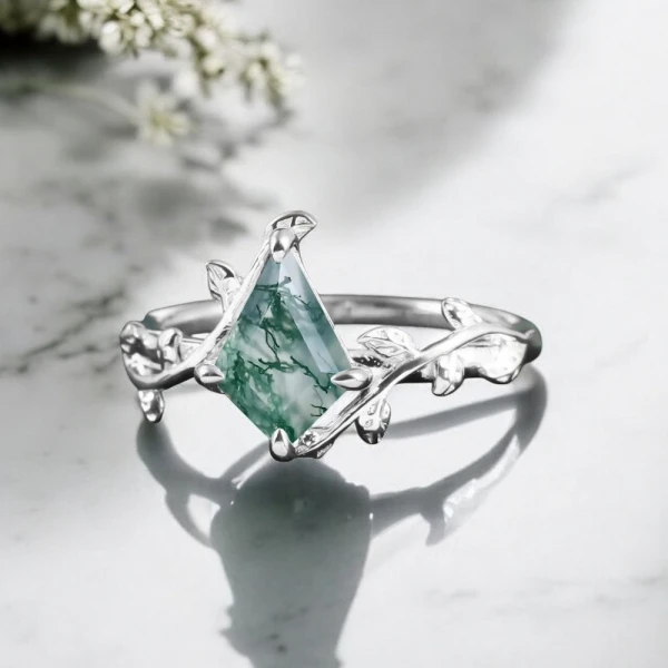 Özel Tasarım Vintage Yüzük Kite Moss Agate Taşlı MA1128
