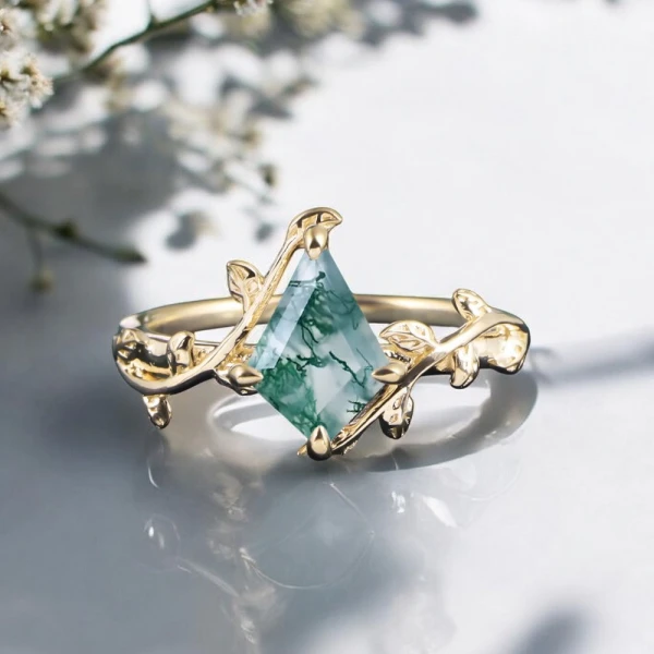 Özel Tasarım Vintage Yüzük Kite Moss Agate Taşlı MA1128