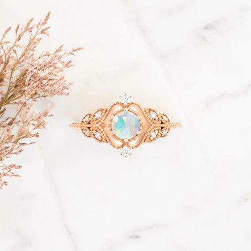 Opal Ve Pırlanta Vintage Tasarım Altın Yüzük AD1258