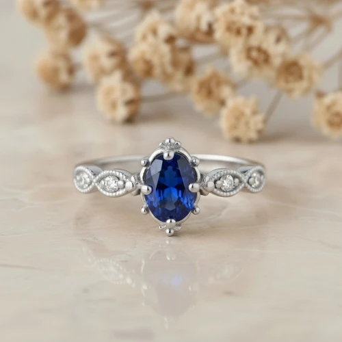 Gerçek Safir Ve Pırlanta Vintage Tektaş Yüzük MY3950