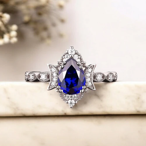 Hilal Ay Tasarım Safir Pırlanta Vintage Yüzük AD1371