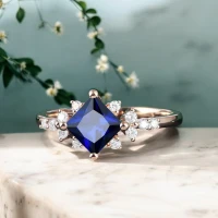 Prenses Kare Gerçek Safir Ve Pırlanta Yüzük 