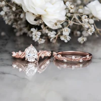 İkili Set Nişan Yüzüğü Beyaz Topaz Ve Pırlantalı 
