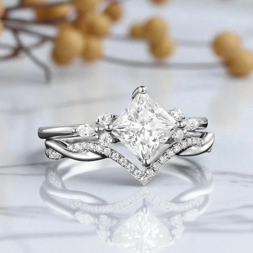 İkili Set Yüzük Kare / Prenses Pırlantalı Sertifikalı MY0206